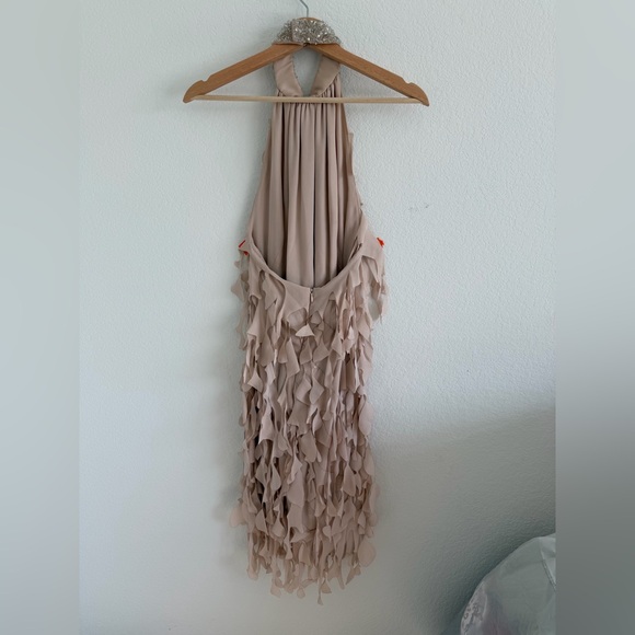 Catherine Regehr Formal Dress T Neck Bejeweled 100% Silk Spiral Hem Pink Medium - Picture 2 of 13